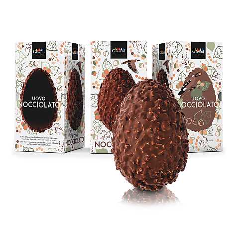 Giraudi Uovo di Pasqua ''Maya'', Cioccolato Fondente Ricoperto di Pregiato Cioccolato Gianduia e Nocciole, Senza Glutine, 450g