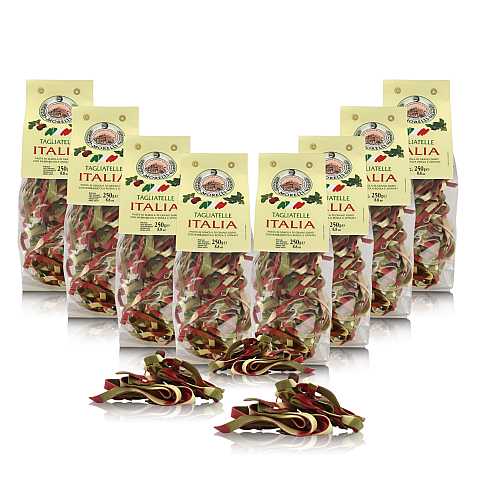 Tagliatelle Tricolori Italia, Pasta Colorata, 8 Confezioni Da 250 Grammi