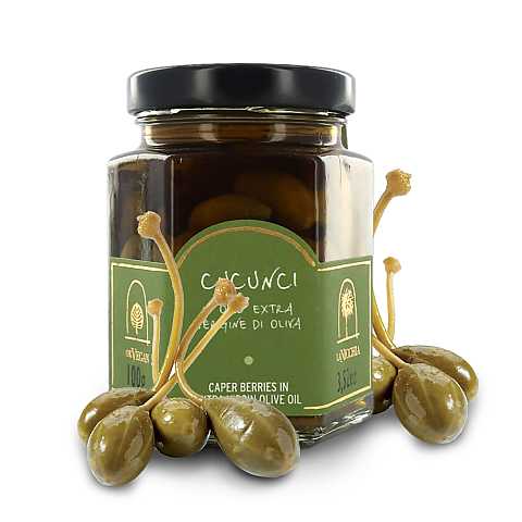 Cucunci di Pantelleria, frutti del cappero in olio extravergine d'oliva, calibro medio - vasetto 100g