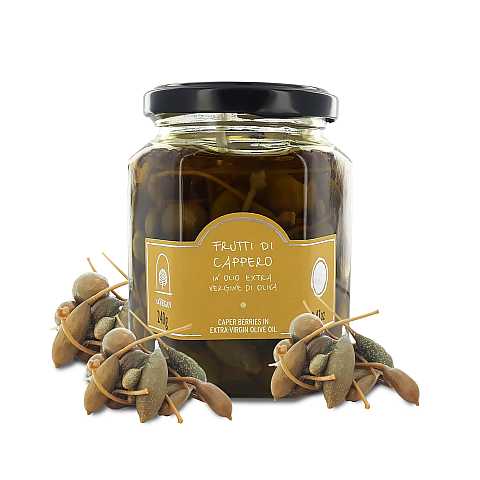 Cucunci sottolio, frutti di cappero di Pantelleria con gambo in olio extravergine d'oliva - vasetto 240g