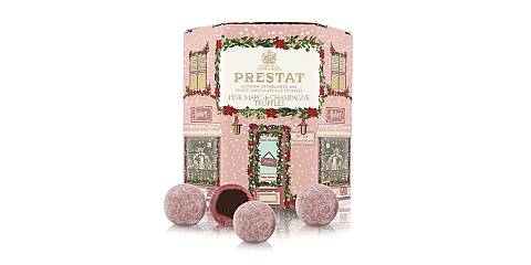 Tartufi di Cioccolato al Gusto Pink Marc de Champagne in Confezione Natalizia ''Case Festose'', 60g