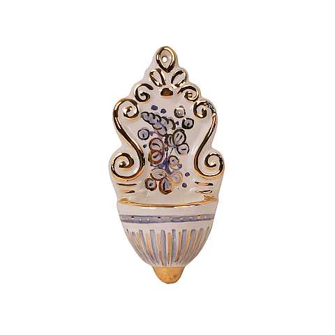 Acquasantiera in Ceramica di Deruta Cm 12 - Modello Arabesco Celeste e Oro