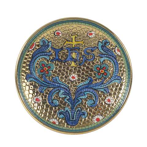 Patena in Ceramica di Deruta con Simbolo Ihs 