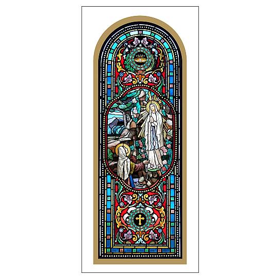 STOCK: Madonna di Lourdes stampa tipo vetrata  - 10 x 27 cm
