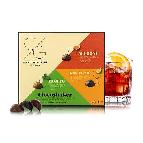 Ciocoshaker: Scatola Da 18 Praline Con Ripieno In 3 Gusti Alcolici, Cioccolatini Artigianali Gourmet In Confezione Regalo, 100 Grammi