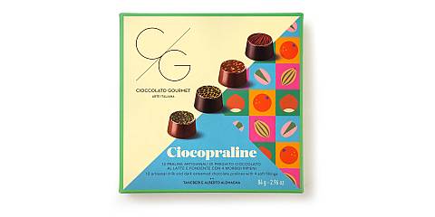 CG Ciocopraline da Cioccolato Gourmet, Praline Artigianali al Cioccolato al Latte e Fondente con Ripieno al Pistacchio, Nocciola e Arancia, Praline Ripiene, 84g