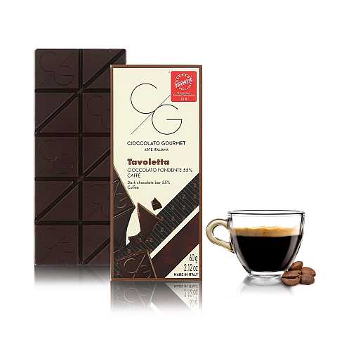 Tavoletta Di Cioccolato Gourmet, Cioccolato Fondente 55% Al Caffè, 60 Grammi