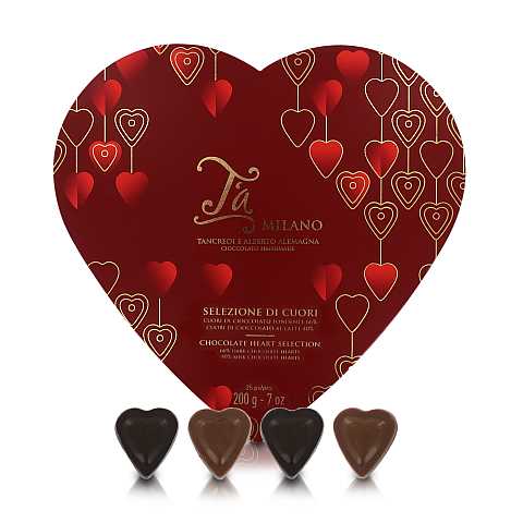 T'a Milano Confezione Di Cioccolatini: Selezione Di 25 Cuori Di Cioccolato Fondente E Al Latte, 200 Grammi