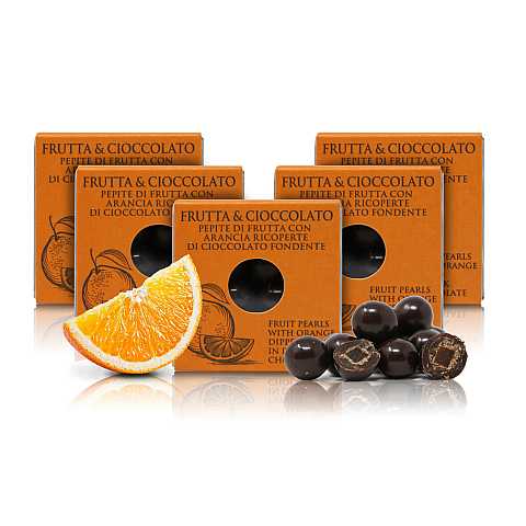 T'a Milano Pepite di frutta all'arancia ricoperte di cioccolato fondente 66%, praline alla frutta e cioccolato - 60g
