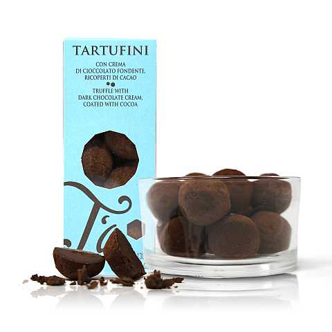 Tartufini con crema di cioccolato fondente, ricoperti di cacao - 130g