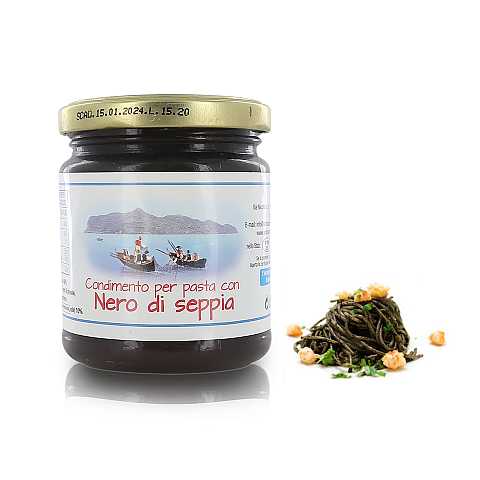 Sugo Al Nero Di Seppia, Condimento Pronto Al Nero Di Seppia Per Pasta E Primi Piatti, Vasetto Di Vetro, 180 Grammi