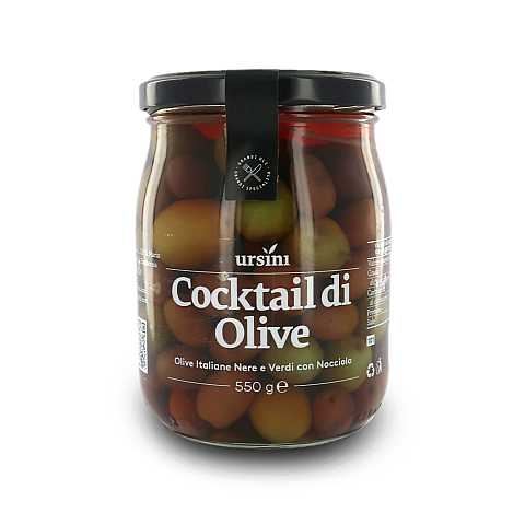 Cocktail di olive italiane con nocciolo, olive verdi e nere in salamoia, 550g